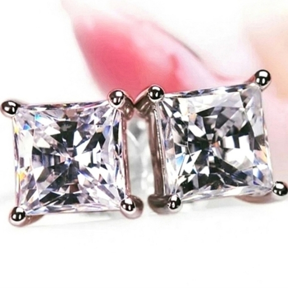 3 Ct Princess Cut Diamond Studs - Picture 2 of 2